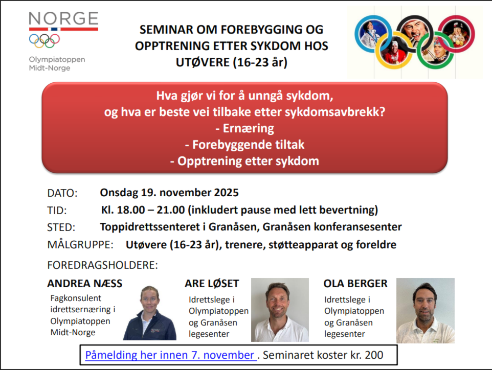 Seminar om forebygging og opptrening etter sykdom hos utøvere